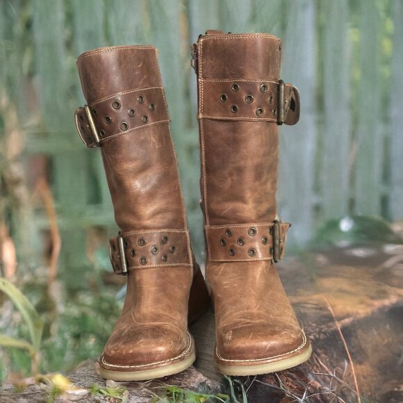 Destroy Spain Brown Leather Wedge Buckle Boots – Distressed Vintage Style - Picture 3 of 6
